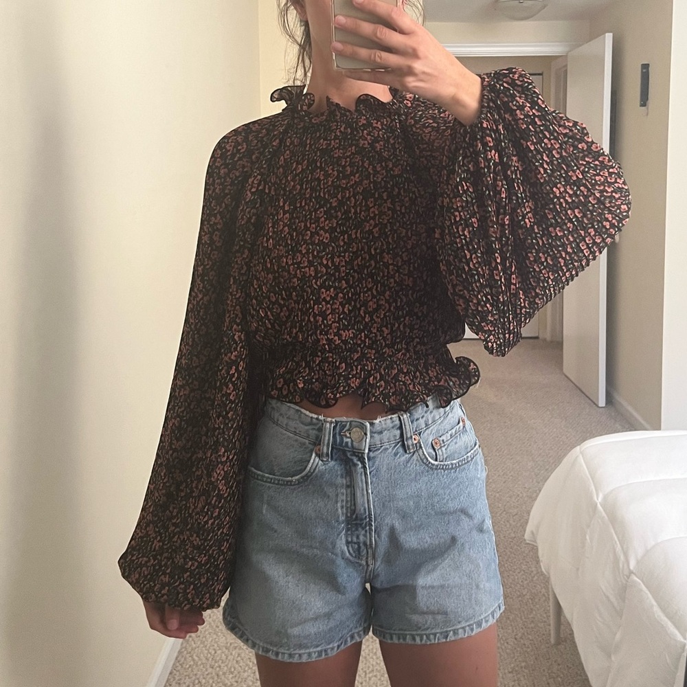 C/meo collective Cropped Floral Blouse with Balloon Sleeves, Sample, Size S